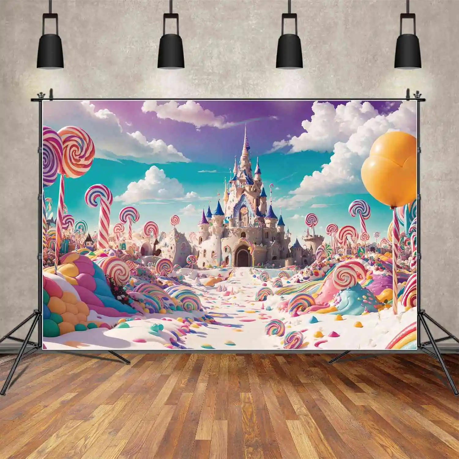 

Candyland Party Photography Backdrops Rainbow Colorful Cream Castle Custom Kids Photo Booth Photographic Backgrounds Banners
