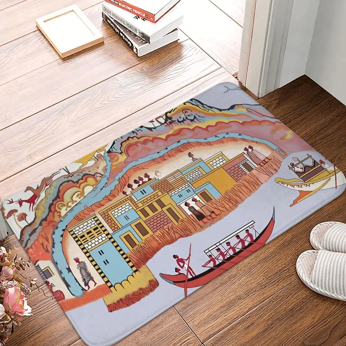 

Ancient Non-slip Doormat Bath Mat Minoan Admirals Flotilla Fresco Thera Scene Restoration Floor Carpet Welcome Rug Indoor Decor