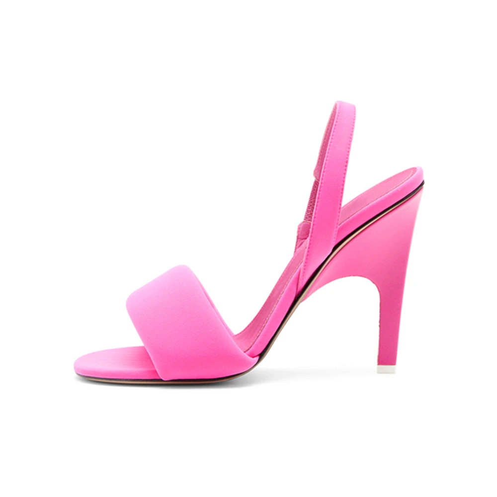 New Women's Summer Slip-On Peep Toe Leisure Elastic Band Pumps Round Toe Sponge One Strap Strange High Heels Candy Color Size 43