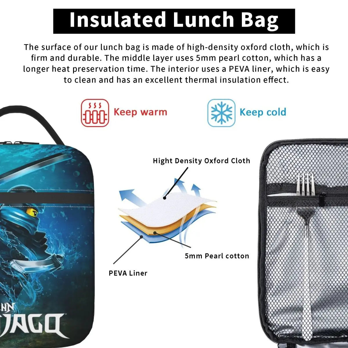 Изолированная сумка для ланча Warrior Ninjagos портативный контейнер еды