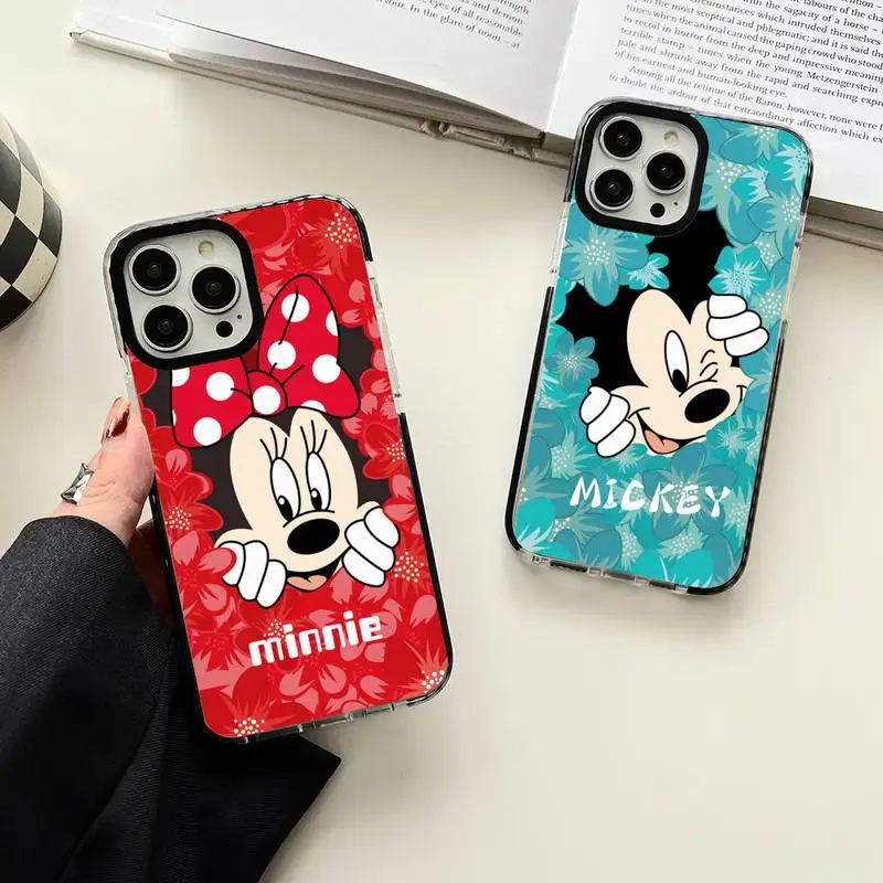 

Cartoon Disney Mickey Minnie Mouse Phone Case For iphone 14 Plus 13 12 11 Pro Max Soft Casetify Black Border Capa Cover