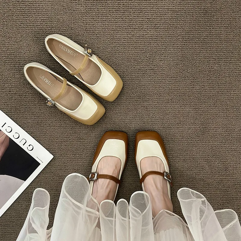 Туфли женские на низком каблуке квадратный носок Классическая удобная летняя