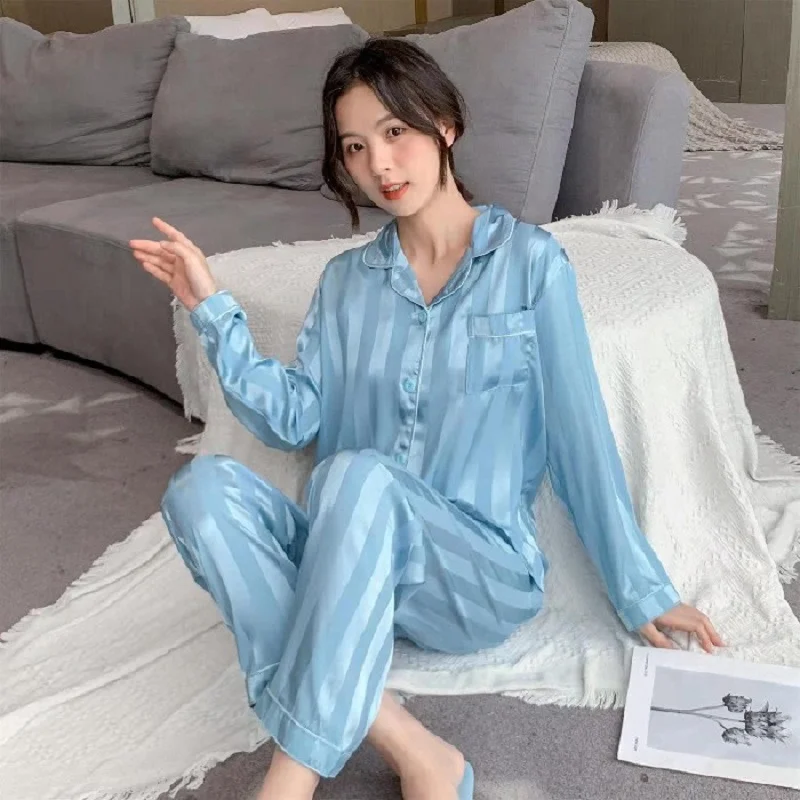 Plaid Pajamas Ladies Summer 2023 New Large Size Spring and Autumn Long Sleeve Thin Ice Silk Homewear Set