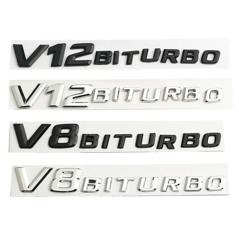 

ABS Chrome V8 V12 BITURBO Logo Side Fender Emblem Badge Sticker for Mercedes Benz AMG Logo E63 CL63 CLS63 G63 ML63 S63 SL63