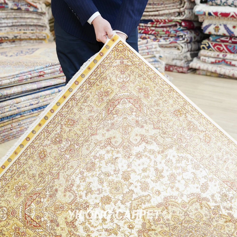 Восточный шелковый ковер ручной работы 3 'x 5' бежевый изысканный Шелковый из