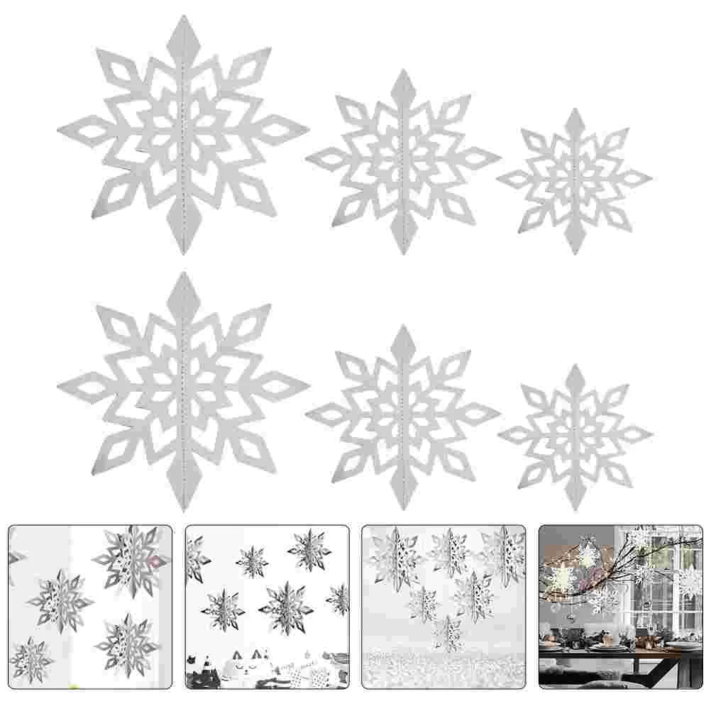 

6pcs Christmas Hanging Ornaments Decorative 3D Snowflake Drops Paper Pendant