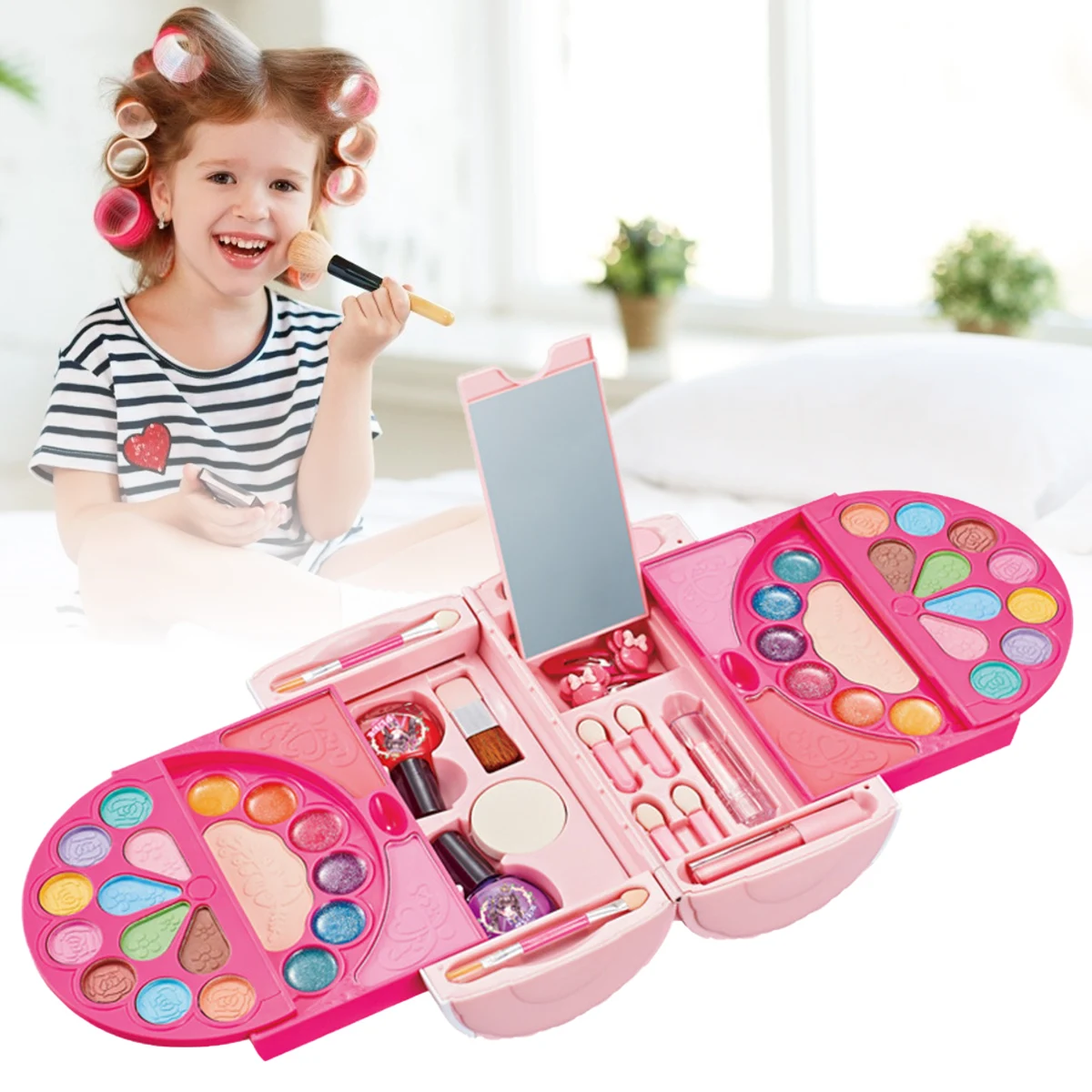 Girls Cosmetics Makeup Pretend Toy Kit Portable Make Up Washable Play Makeup Toys for Children Kids Christmas Gift Toys