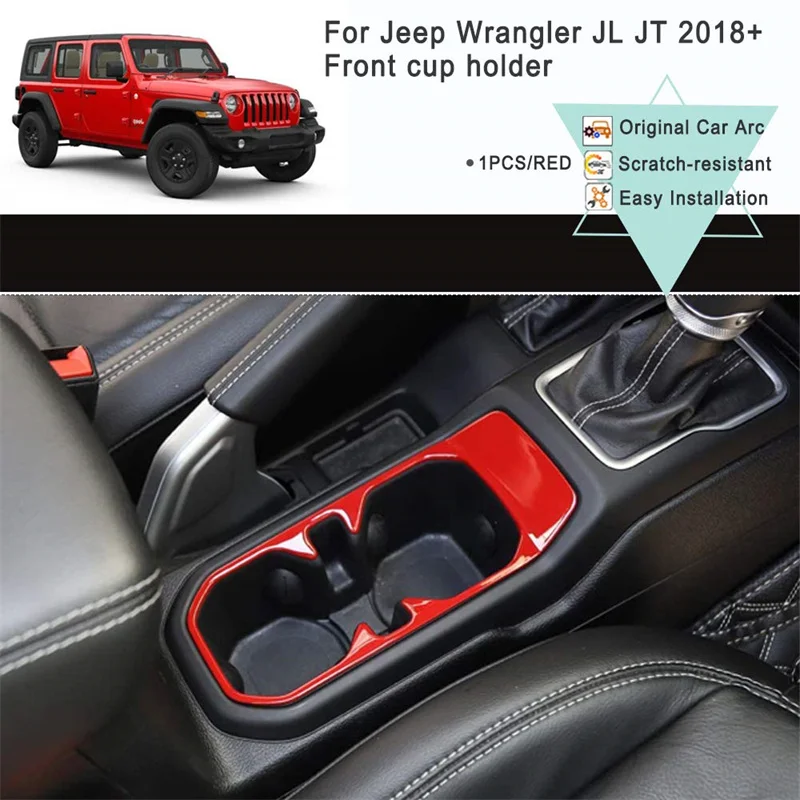 

Car Front Water Cup Holder Decoration Cover Sticker for 2018-2021 Jeep Wrangler JL/JLU Interior Mouldings Accessory Trim Frame