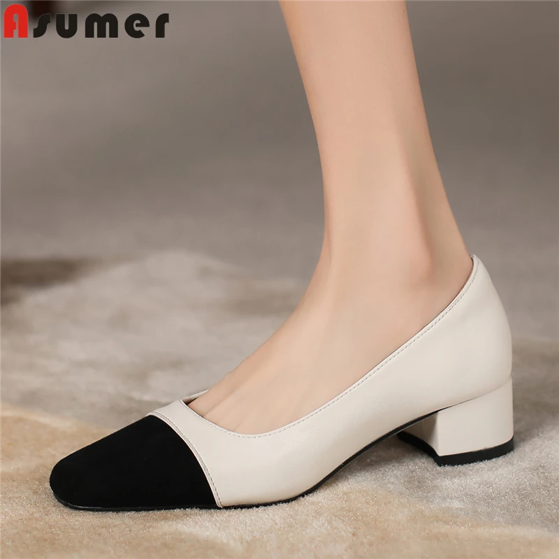 

Женские туфли-лодочки из натуральной кожи, на среднем каблуке, Размеры 33-43