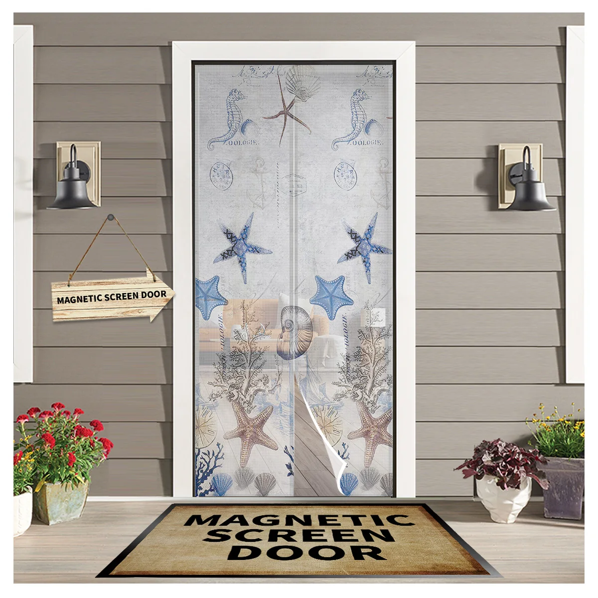 

Ocean Starfish Shell Kitchen Door Curtain Tool-free Magnetic Screen Insect-proof Fly Door Curtain Mesh Bedroom Hanging Curtain