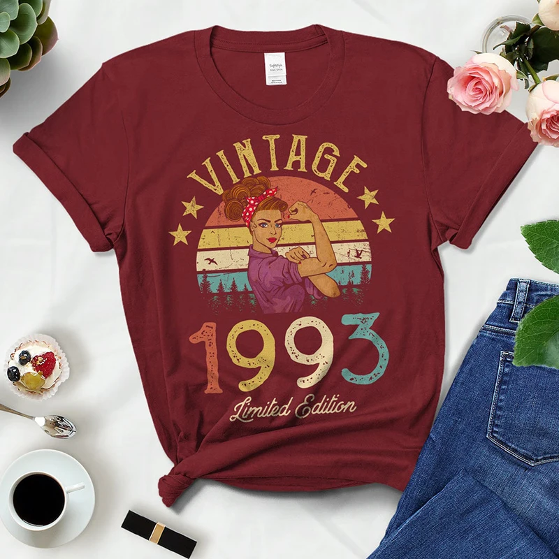 

Vintage 1993 Limited Edition Women T Shirt 29th 29 Years Old Birthday Mother Mom Wife Gift Cotton Black T-shirt Ladies Clothes