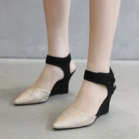 Female Sandal Shoes Clear Heels 2022 Summer Clogs Wedge Shallow Mouth Girls Pointed Velvet Platform Fashion Comfort High Beige N
