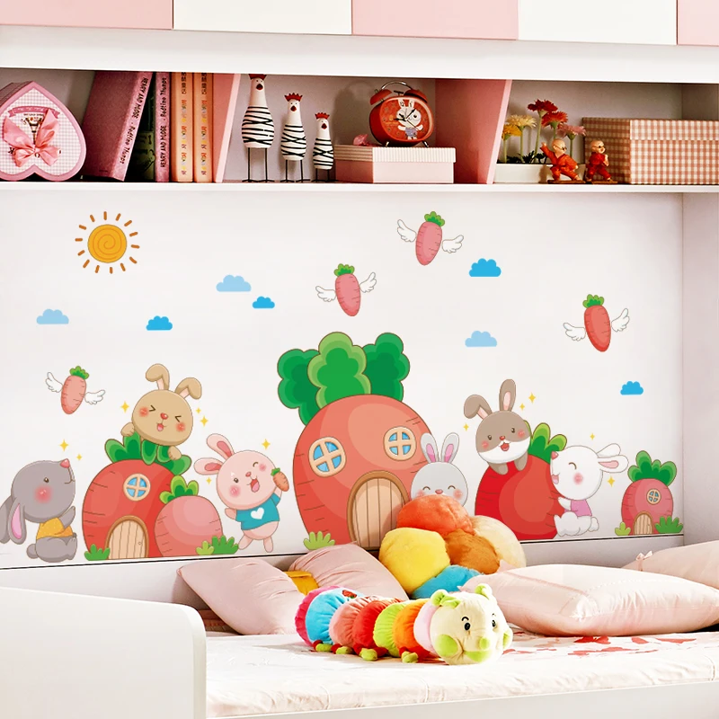 

[shijuekongjian] Creative Animals Rabbit Wall Stickers DIY Cartoon Carrot Wall Decals for Kids Room Baby Bedroom Home Decoration