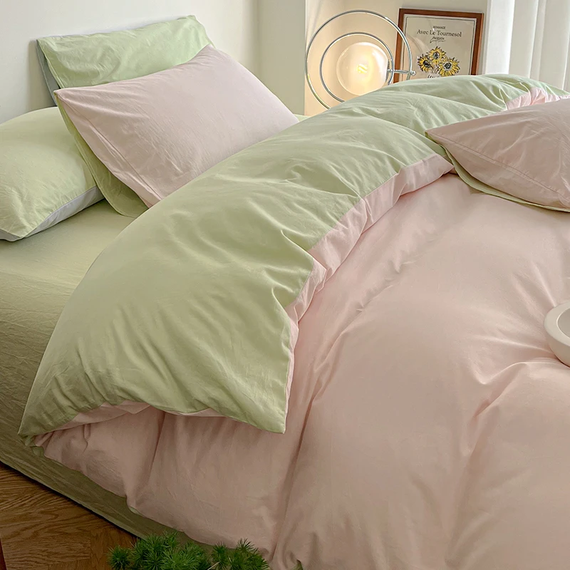 

Simple Green Pink Cotton Wash Quilt Cover