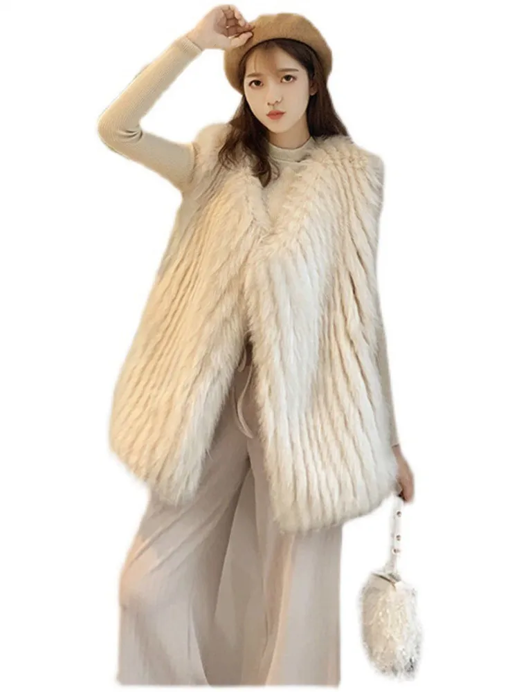 

Женский жилет из искусственного меха средней длины, осень-зима 2022, новые модные тенденции, женский тканый кардиган из лисьего меха, куртка белого цвета N1490