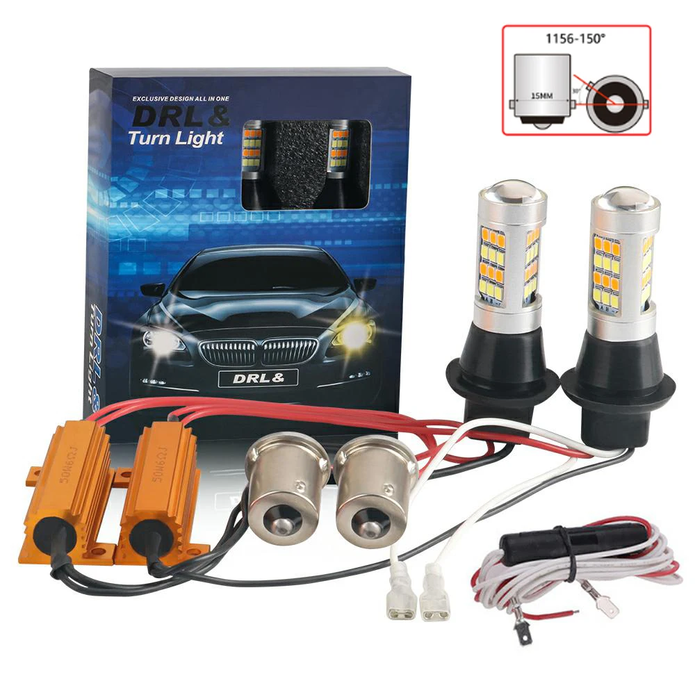 

2 шт. 1156 BA15S BAU15S P21W PY21W T20 W21W WY21W 7440 DRL дневные ходовые огни указатель поворота двухрежимный белый янтарный Canbus