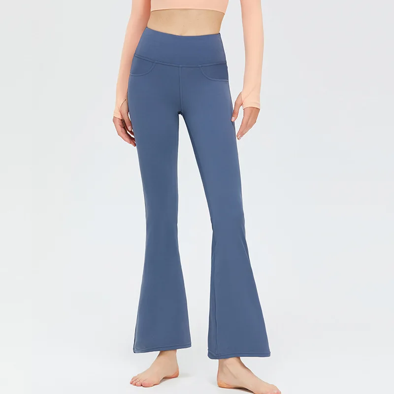 

New High Waist Pocket Flare Pants Can Be Worn Outside Peach Hip Lifting Body-building Trousers Women Lulu Nude Yoga Pants