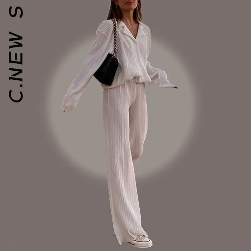 

C.New S Women Set New Lady Sportswear Long Pants Sets Elegant Two Piece Set Long Basic Women's Tracksuit Set Female