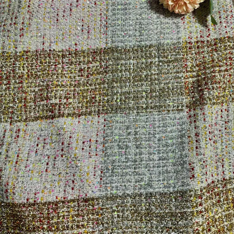 Твидовая ткань в европейскую и американскую клетку с блестками для женщин