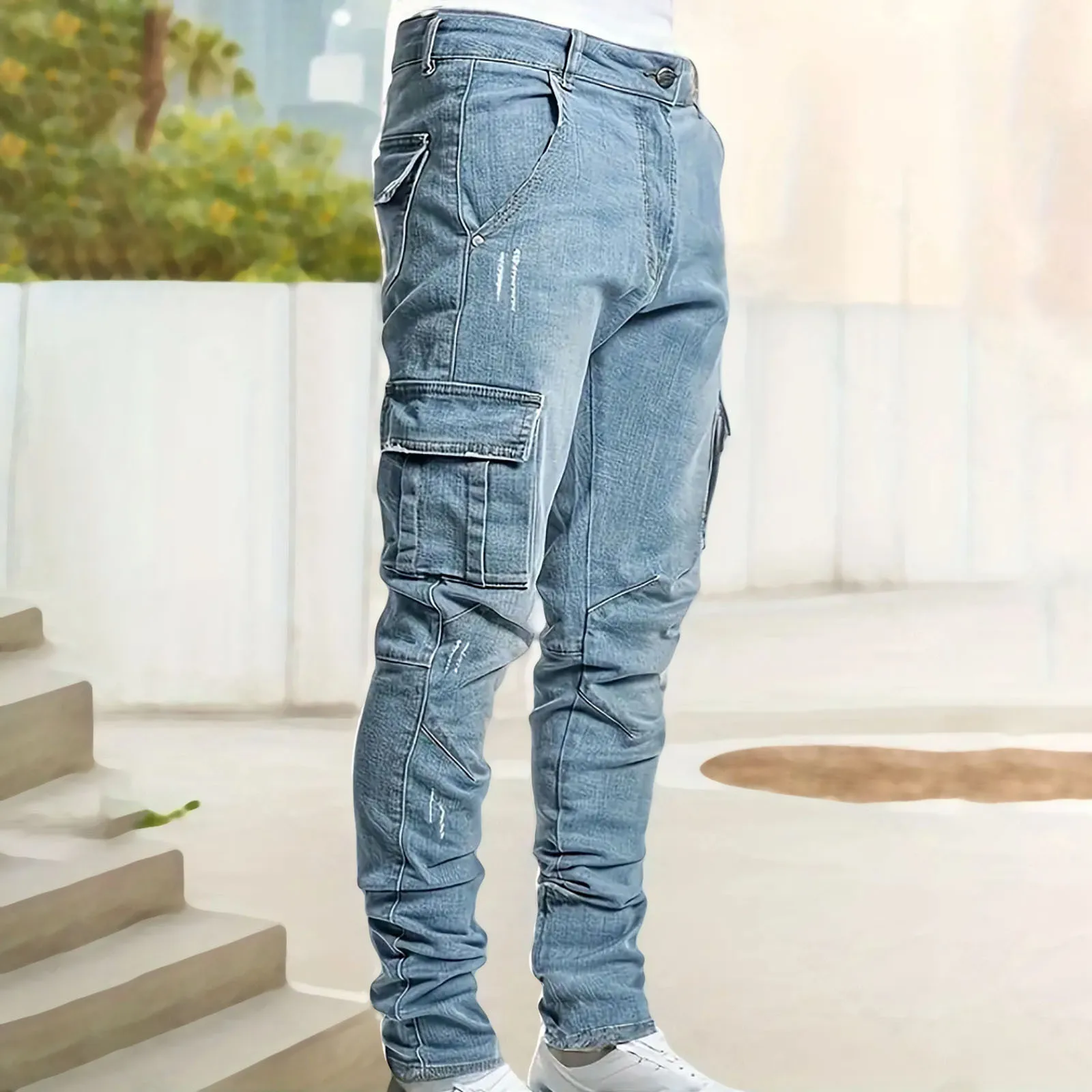 Мужские повседневные боковые брюки-карандаш с карманами облегающие джинсы чулки