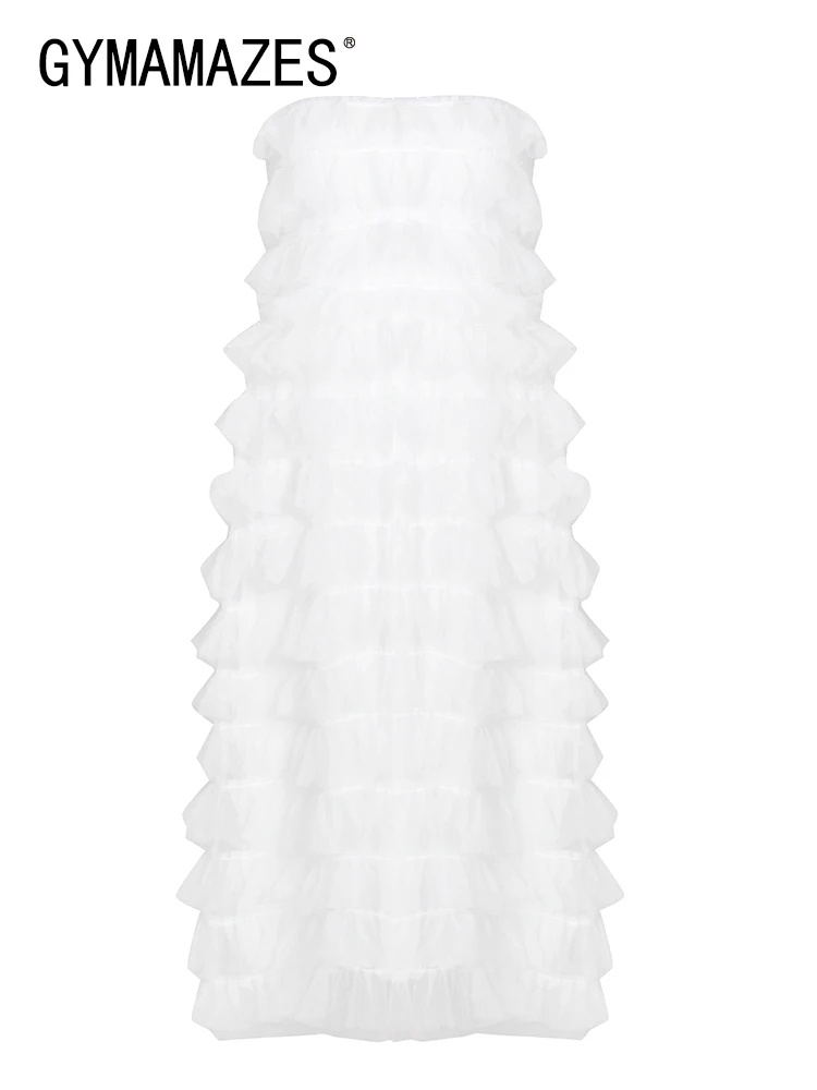

GYMAMAZES Sexy Party Dress For Women Strapless Sleeveless High Waist Patchwork Ruffles Ball Gown Dresses Female Fashion Clothing