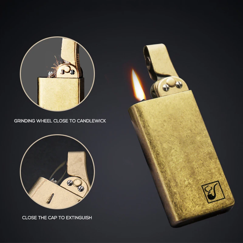 

HONEST Classical Petroleum Lighter Detachable Grinding Wheel Retro Copper Lighter Nice Gift for Men