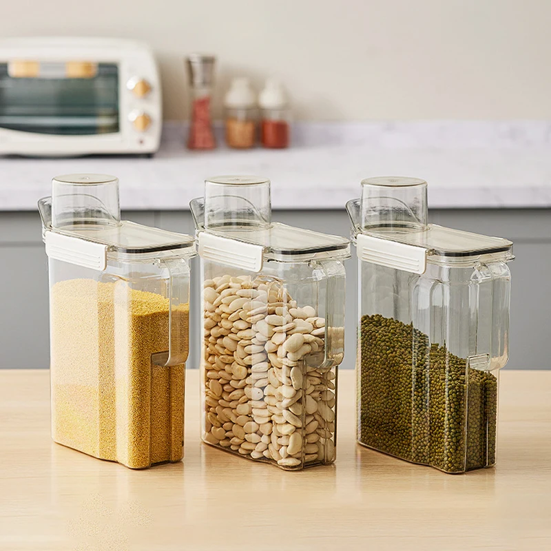 

Large Capacity Cereals Jars Kitchen Plastic Food Storage Containers Sealed Food Preservation Boxes with Handle Grain Dispenser