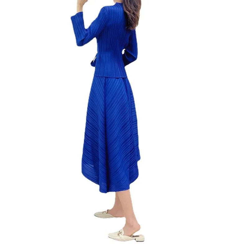 Женский плиссированный костюм Мияки Модный повседневный из двух предметов