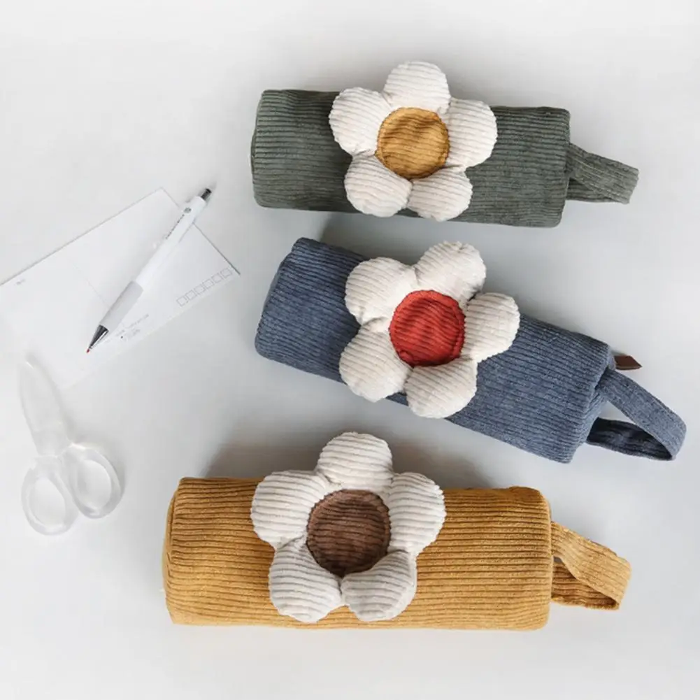 

Cute Kawaii 3D Flower Decoration Canvas Zipper Pencil Cases Lovely Fabric Flower Pen Bags School Supplies for Student