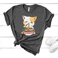 summer women fashion clothes casual tops loose short sleeve japanese ramen cat ladies pullover clothes tops tees t shirts