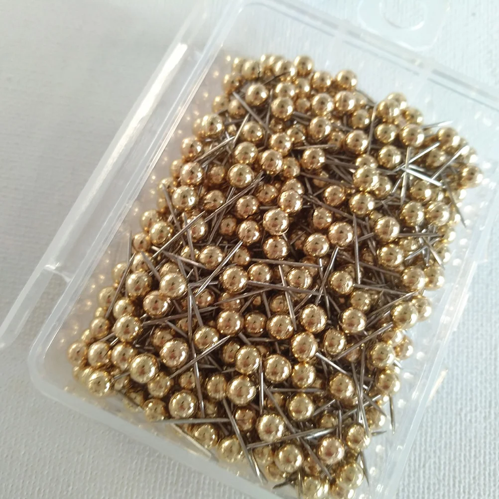 

400PCS Round Head Map Flag Push Map Tacks Metal Fixed Plastic Round Ball Needle Cork for School Home Office (Golden) Pin