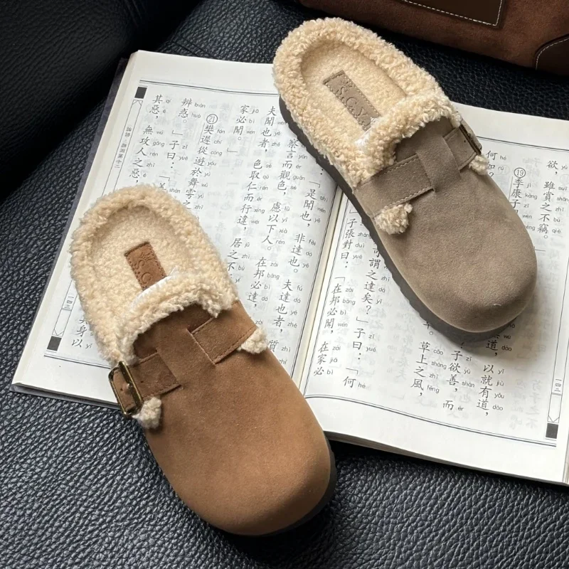 Замшевые женские тапочки на платформе зимние теплые короткие плюшевые ботинки