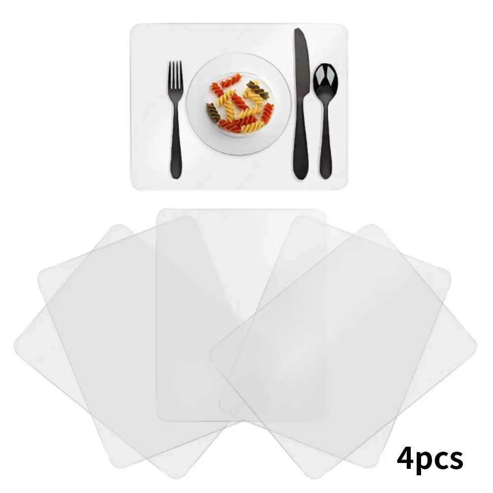 

4pcs PP Plastic Heat Resistant Protective Hotel Easy Clean Home Clear Placemat Dining Room Round Edge Non Slip Durable Table Mat