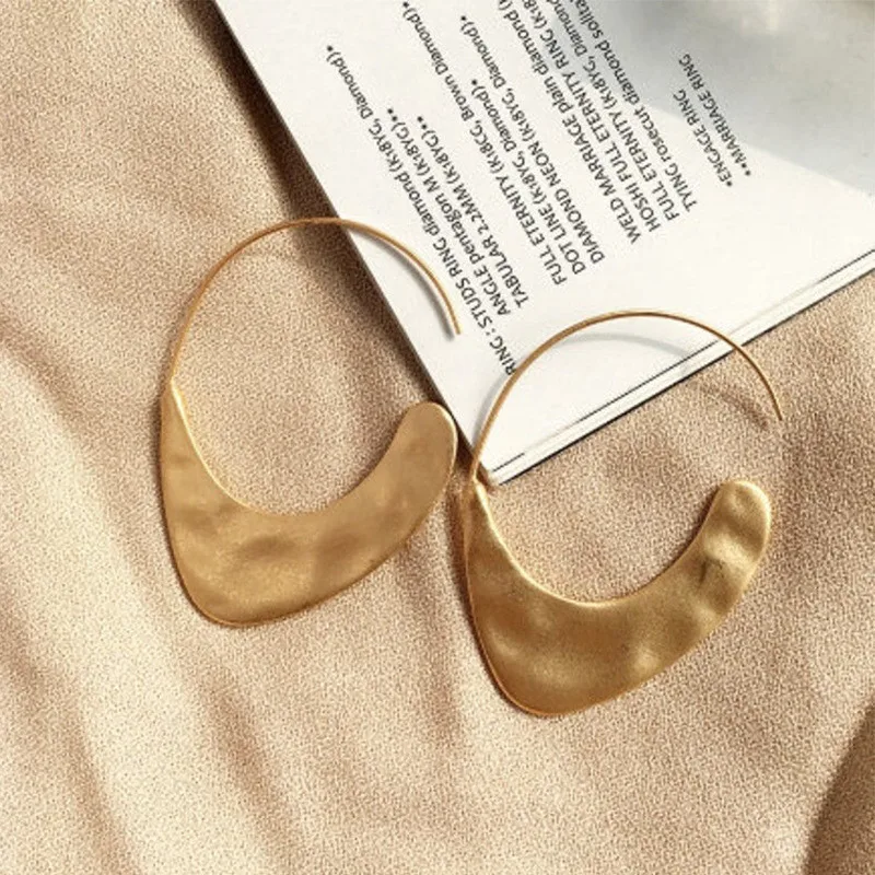 

Hammered Statement Hoop Earrings in Silvertone/Gold Bohemian Geometric Brass Dangle Earrings Minimalist Bridesmaid Jewelry EA847