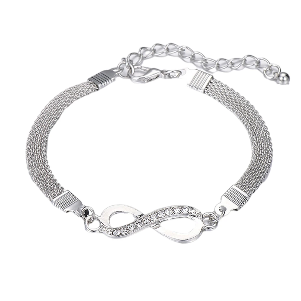 

Women Men 8 Shaped Alloy Bracelets with Extension Chain Rhinestone Wristband Party Elegant Shining Bangles Christmas Birthday