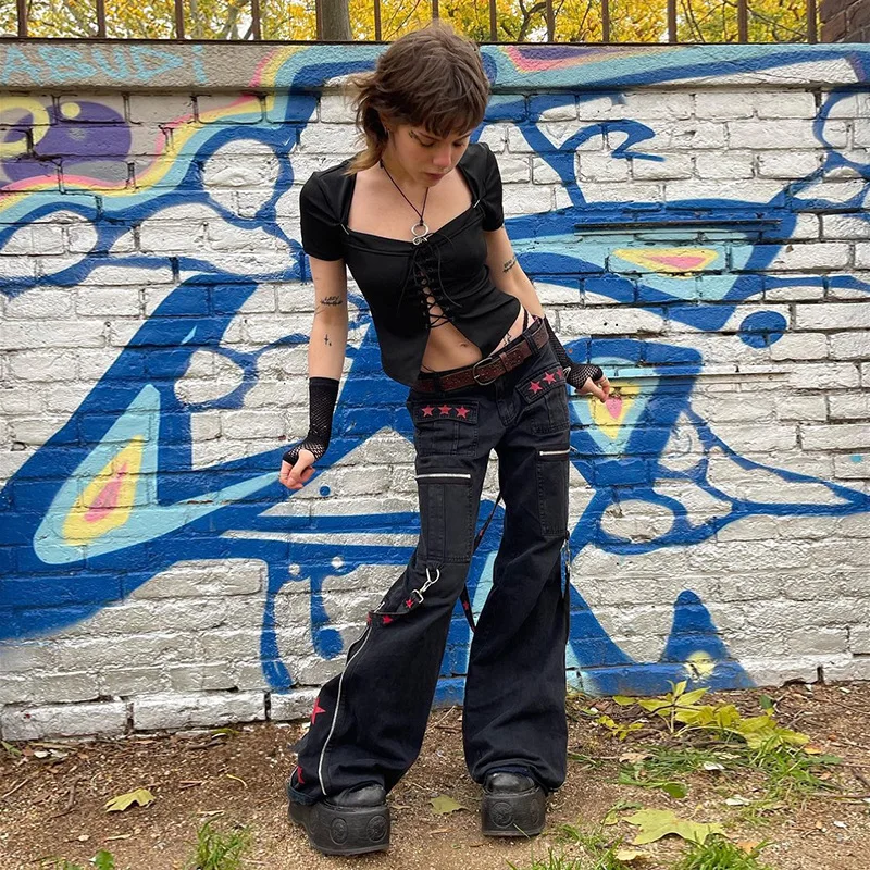 

Женские джинсовые брюки в стиле панк, с заниженной талией