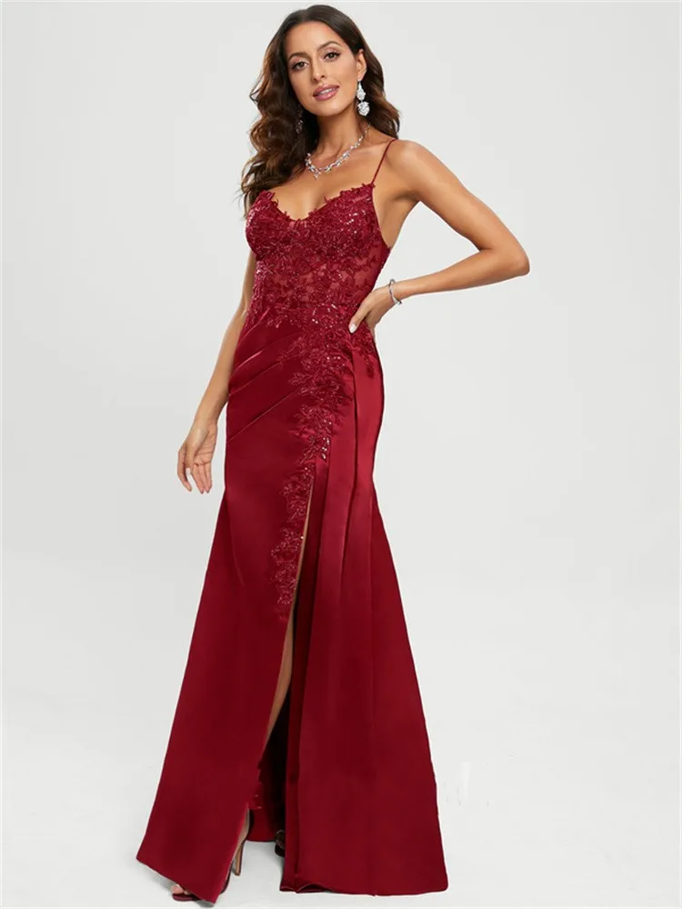 

A-Line Glittering Sexy Engagement Prom Birthday Dress V Neck Sleeveless Sweep / Brush Train Satin with Pleats Sequin Slit 2022