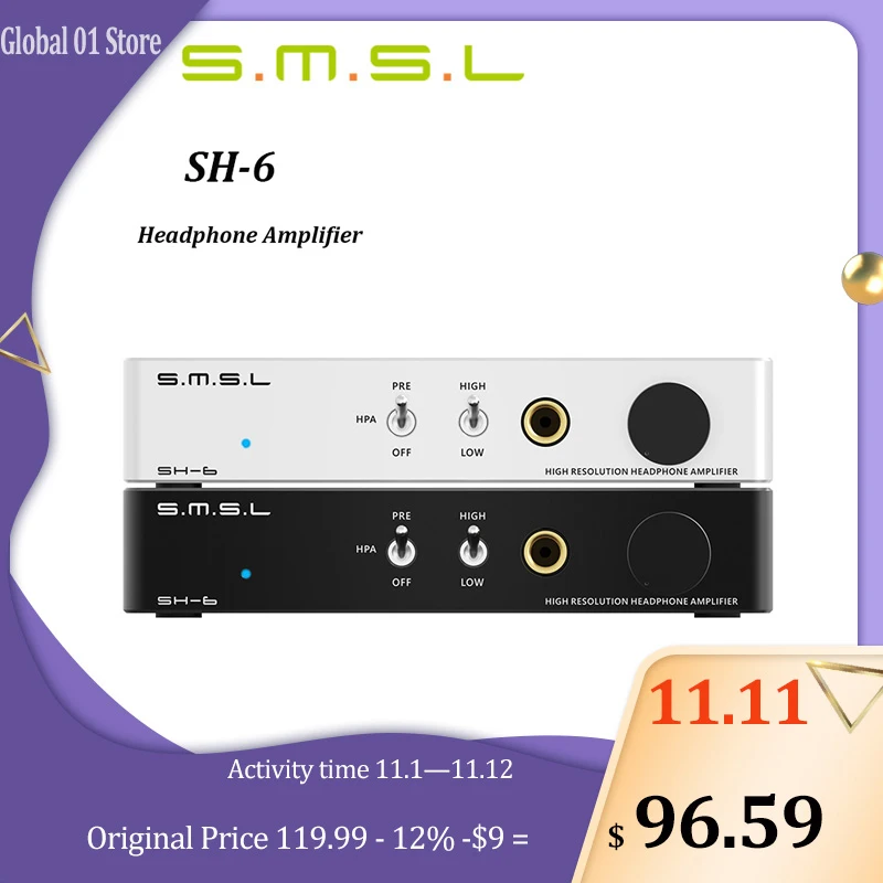 

SMSL SH-6 Headphone Amplifier 2 Step Gain settings High Resolution Desktop Mini 6.35mm Headphone Amplifier HiFi Earphone AMP