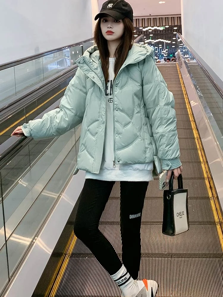 Korean Style Winter Women Puffer Jacket Parkas Hooded Oversized Female Loose Coat Cotton Padded Outerwear Clothing