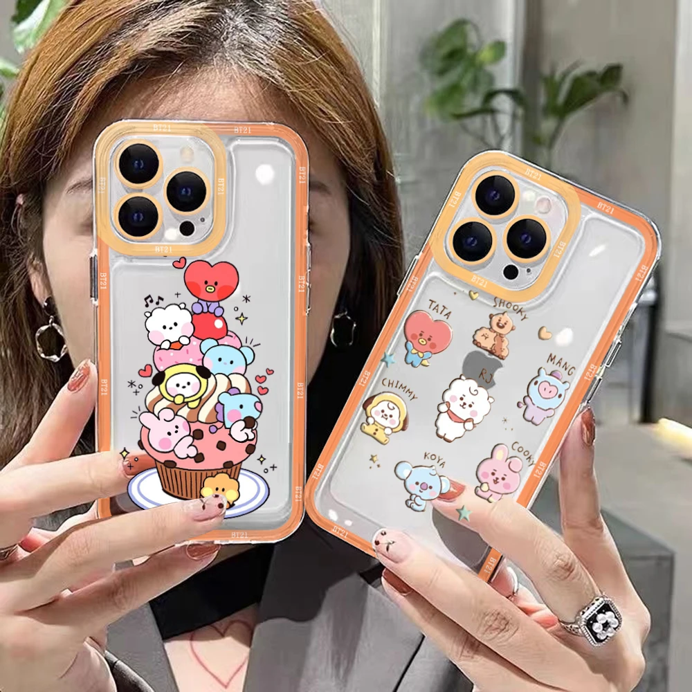 

Cute Kpop Cartoon B-BT21 Phone Case For iPhone 14 13 12 Mini 11 Pro Max X XR XS 7 8 SE 2020 Plus Soft Silicone Transparent Cover
