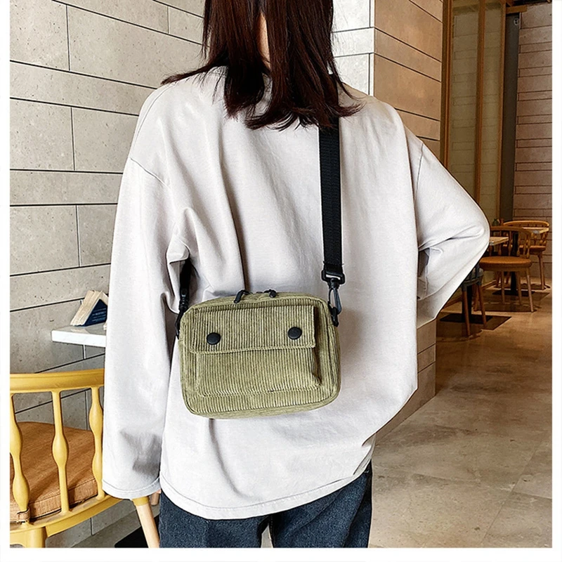 Popular Retro Corduroy Crossbody Bag Sling Shoulder Bags Girls Phone Purse Casual Zip Tote Small Square Bag for Ladies