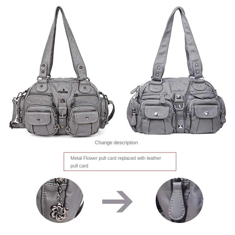 Women's Motorcycle Wind Single Shoulder Backpack Multi-pocket Crossbody Bag Women's Solid Color Metal Button Bag