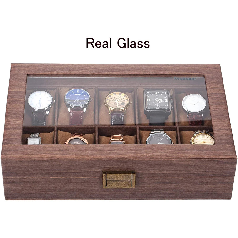 3/6/10/12 Slot Pu Leather Watch Box Protable Travel Watch Case Storage Vintage Wood Colour Buckle Watch Stand Jewelry Organizer