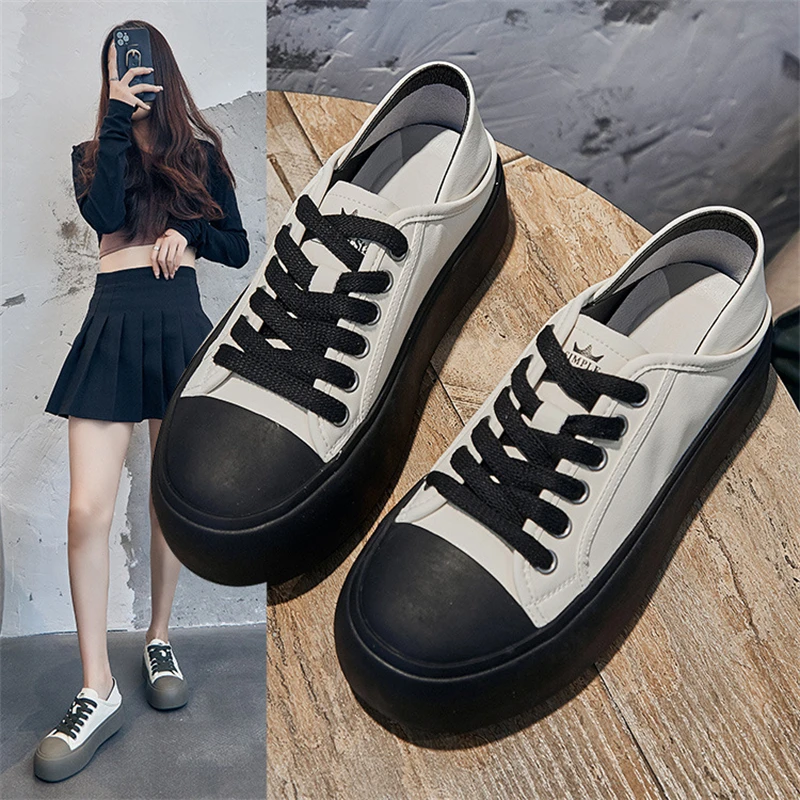 

Small white shoes 2023 spring new big head ugly Meng two wear muffin shoes ladies low help casual board shoes
