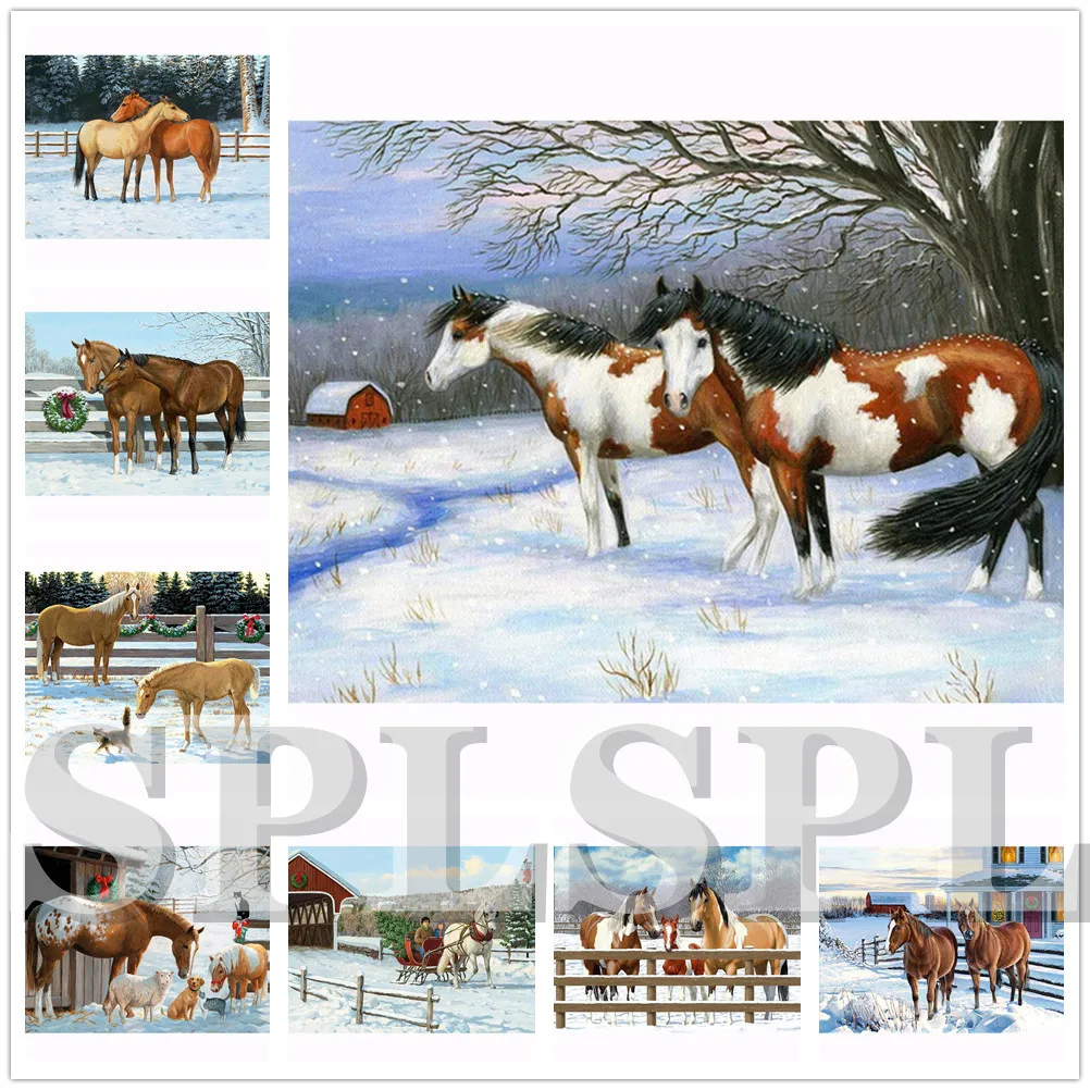 

Diy Diamond Painting Animals Winter Diamond Embroidery Horse Cross Stitch Kit Snow Scenery Rhinestone Mosaic Wall Art Home Decor