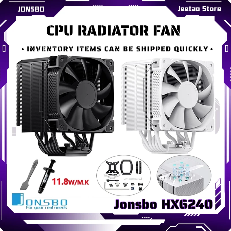 Jonsbo HX6240 CPU Cooler Black/White Tower 12cm 6 Heat Pipe Computer Case Quiet Radiator for LGA 1200/115X/1700/2011  AM4