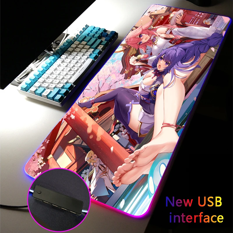

Anime Sexy Busty Beauty Genshin Impact RGB Mouse Pad Multi-interface Dock USB Hub Baal Shogun MousePad TypeC Interface Desk Mat