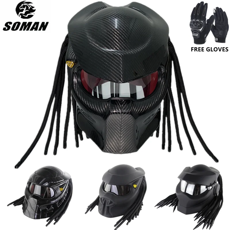 

SOMAN-Casco Predator negro para motocicleta, protector de cara completa, Retro, Iron Man, Street Gear, DOT ECE, aprobado