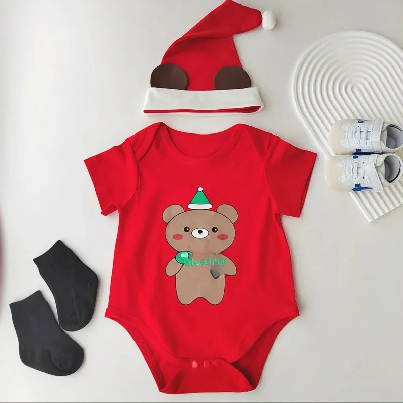 2024 рождественские наряды для новорожденных одежда ползания с коротким рукавом