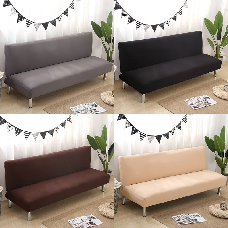 

Armless Sofa Bed Cover Elastic Cheap Couch Covers for Living Room Washable Removable Slipcovers Folding Settee Case Solid Color